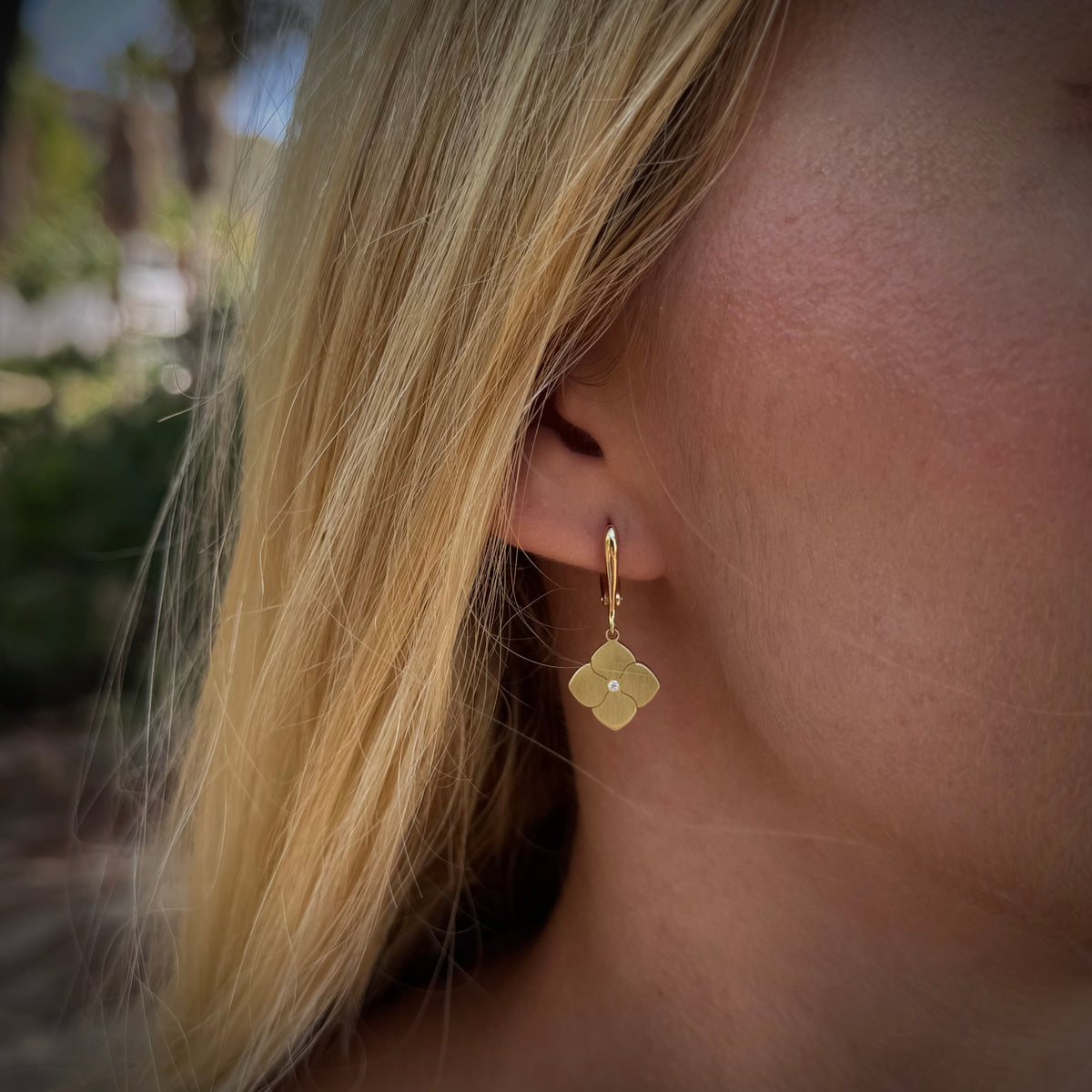 Diamond Gold Petals of Time Drop Earrings